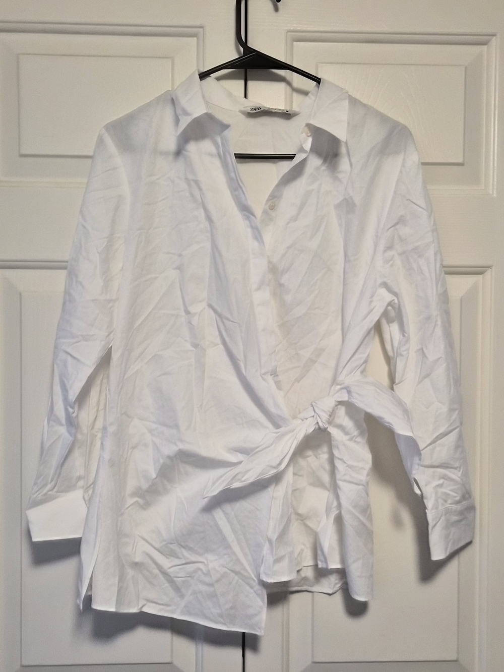 Zara White Wrap-Tie Button Blouse